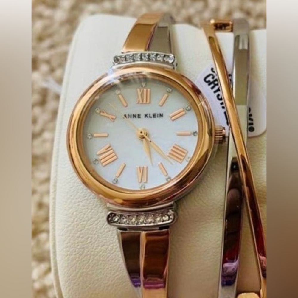 Anne Klein Two Toned with Opal Pearl Face Watch w/Matching Two Toned Bracelet